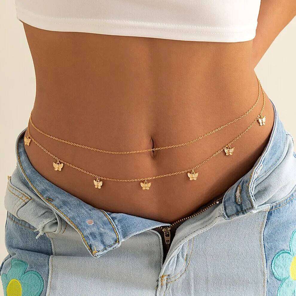 Retro Cute Butterfly Waist for Women Summer Beach Sexy Simple Belly Body Chain Classic Vacation Jewelry Accessory Gift H260228