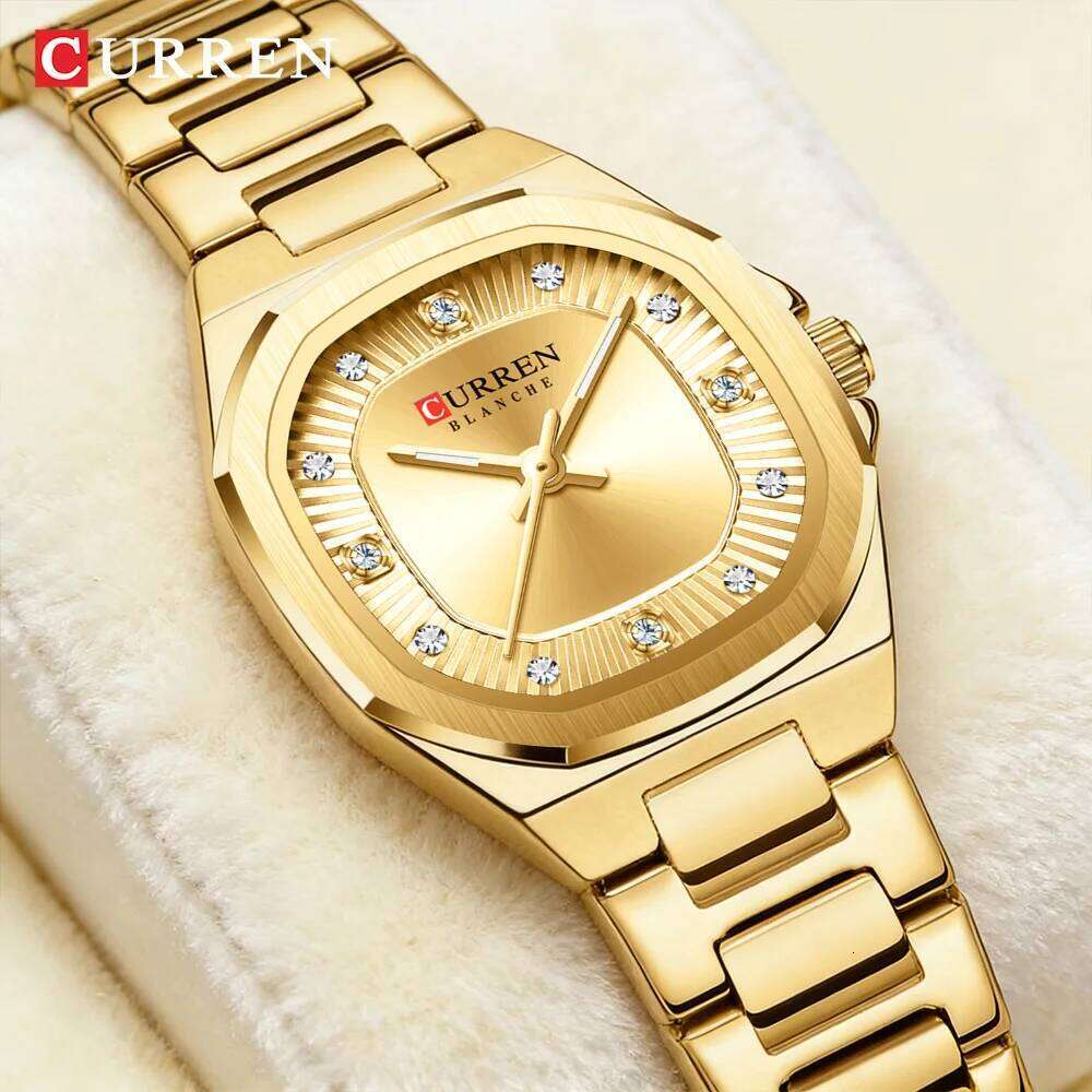 CURREN Women's Slim Quartz Classic Round Dial with Rhinestone Elegant Stainless Steel Band for Ladies H260228