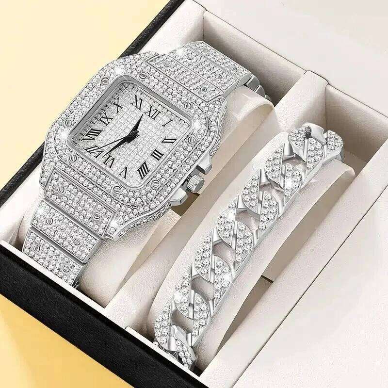 2pcs Luxury Fashion Men Women Set Silver Strap Quartz Wrist Alloy For Ladies Gift without box H260228