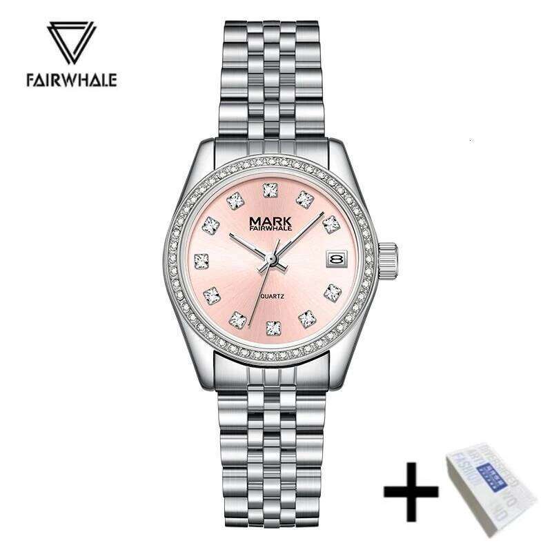 Mark Fairwhale 3050 Brand Fashion Diamond Set Design Women Quartz Calendar Stainless Steel Exquisite es for Woman H260228