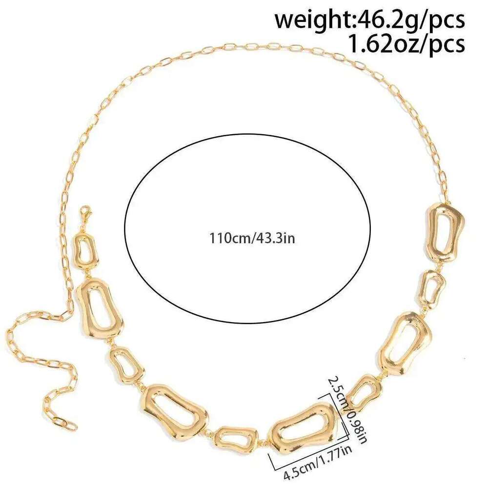 IngeSight.Z Punk Geometric Irregular Hollow Chunky Gold Color Link Waist Belly Women Dress Body Chain Accessories Jewelry H260228