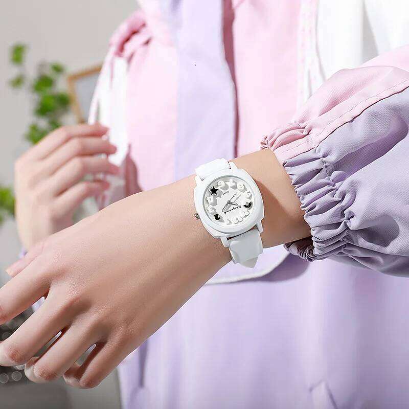 Fashion 3D Arabic Dial Women's Quartz Candy Color Silicone Band Square es H260228