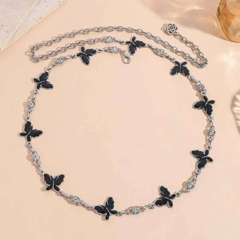 Exquisite Metal Butterfly Waist for Women Fashion Silver Color Shiny Zircon Geometric Personality Belly Chain Body Jewelry H260228