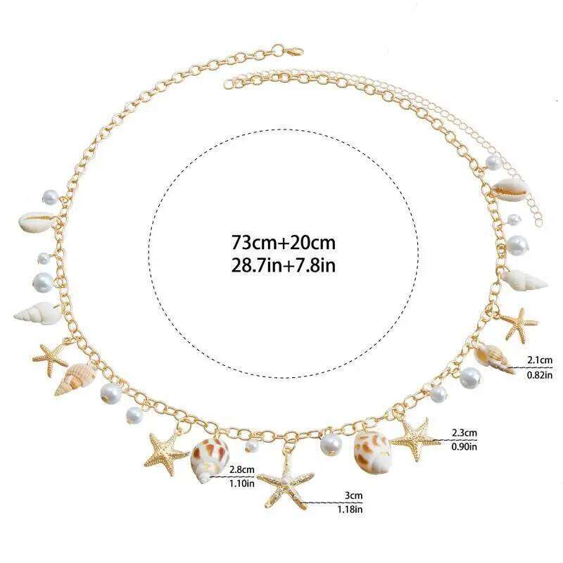 Bohemian Ethnic Style Starfish Conch Pearl Adjustable Chain Belt Fashion Beach Holiday Gift Accessories H260228