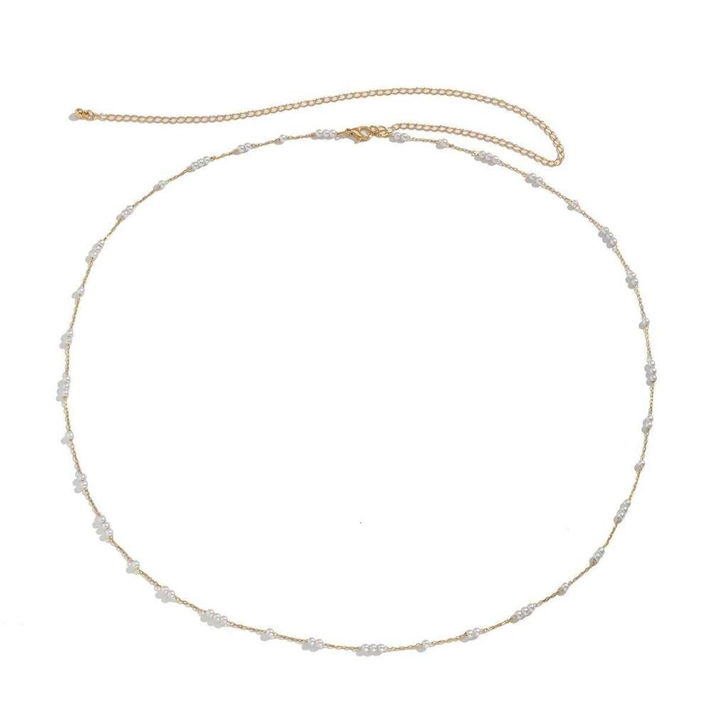 Cute Kpop Boho Simulate Pearl Thin Belt Waist Beads Chain Jeans Delicate Body Jewelry Women Harness Fashion Natural Decorations H260228