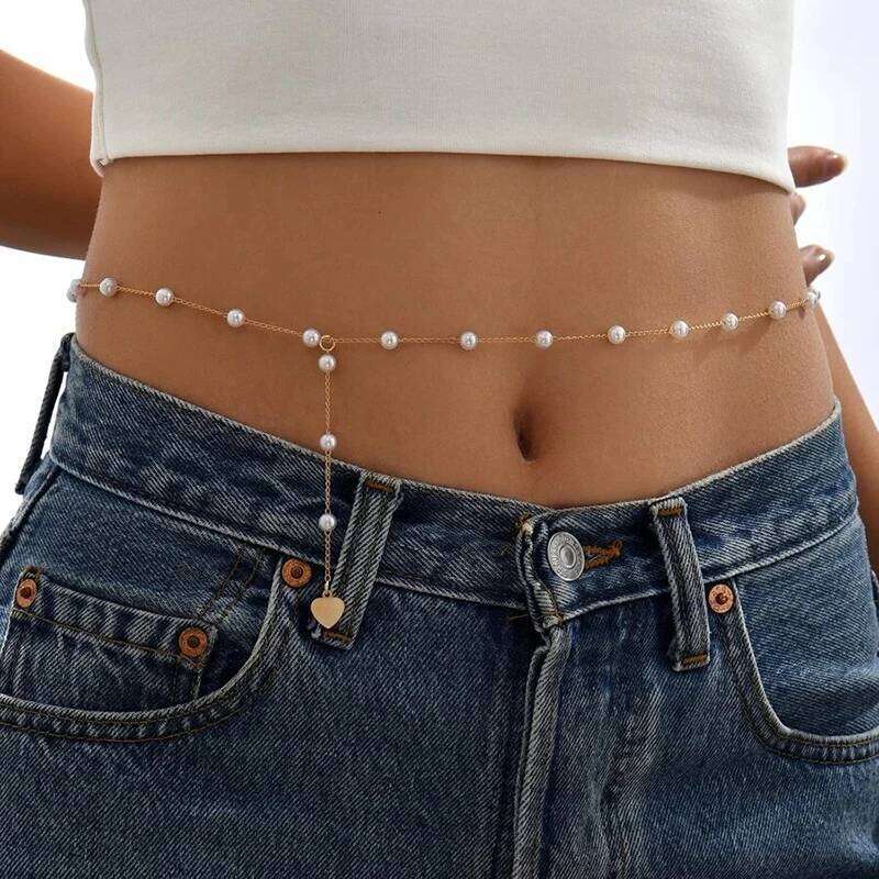 Sexy Vintage Aesthetic Belly Pearl Decor Waist Chain Belt Streetwear Summer Women Fashion Body Jewelry Y04 H260228