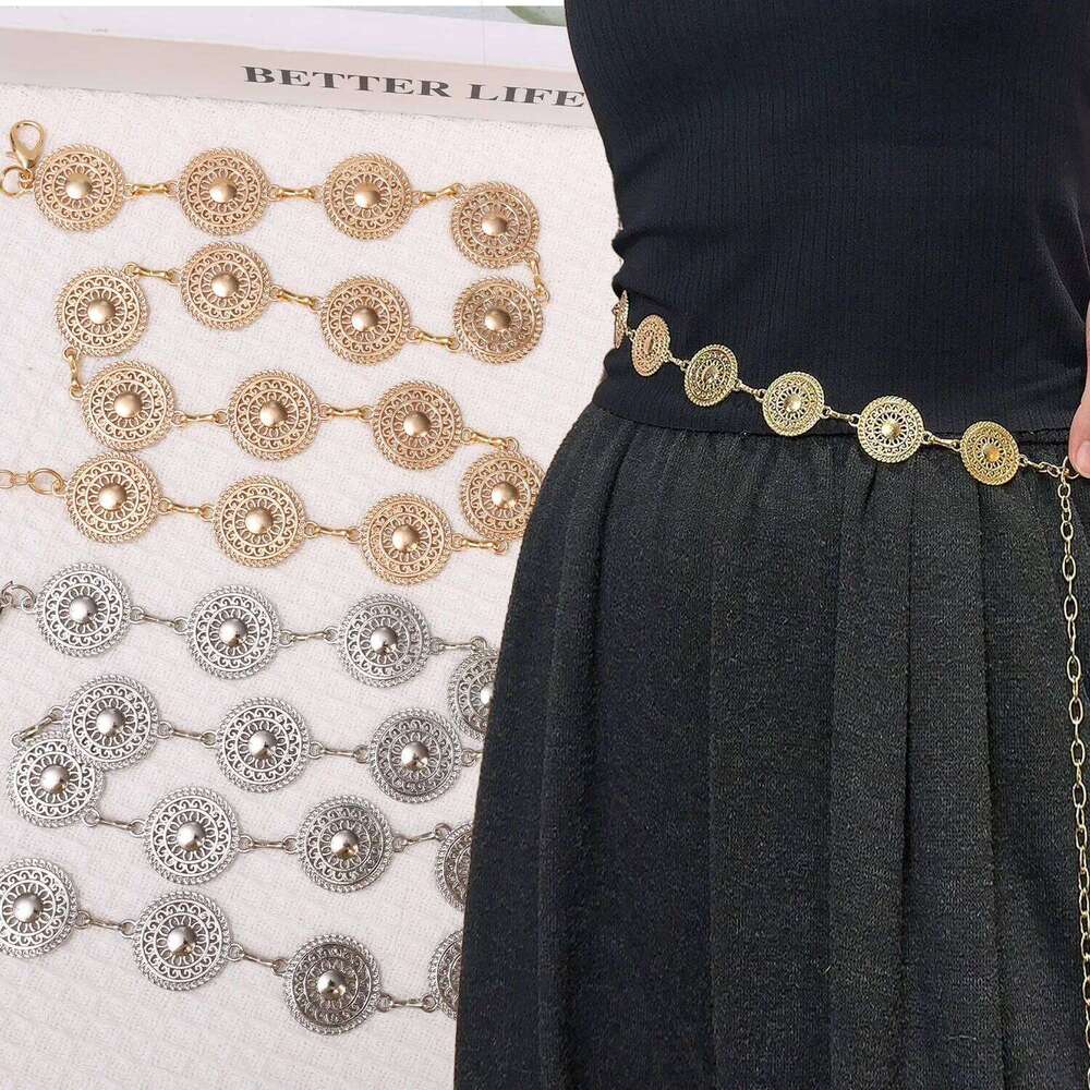 Vintage Metal Elegant Ladies Disc Bohemian Body Chains Fashion Round Pendant Circle Shaped Waist Chain Women H260228