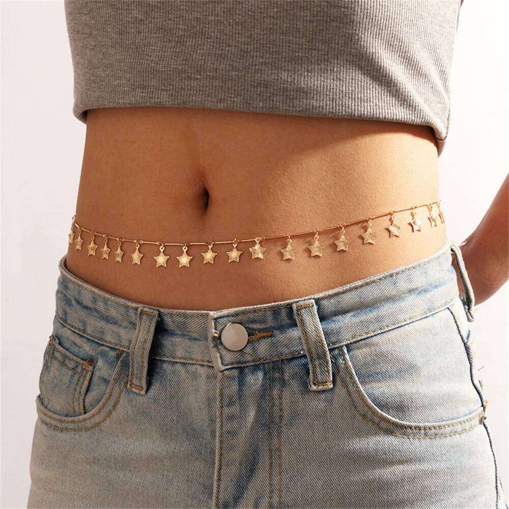 Fashion Boho Gold-plate Multilevel Star Moon Butterfly Snake Pendant Long Waist Chain For Women Beach Sexy Body Chains Jewelry H260228