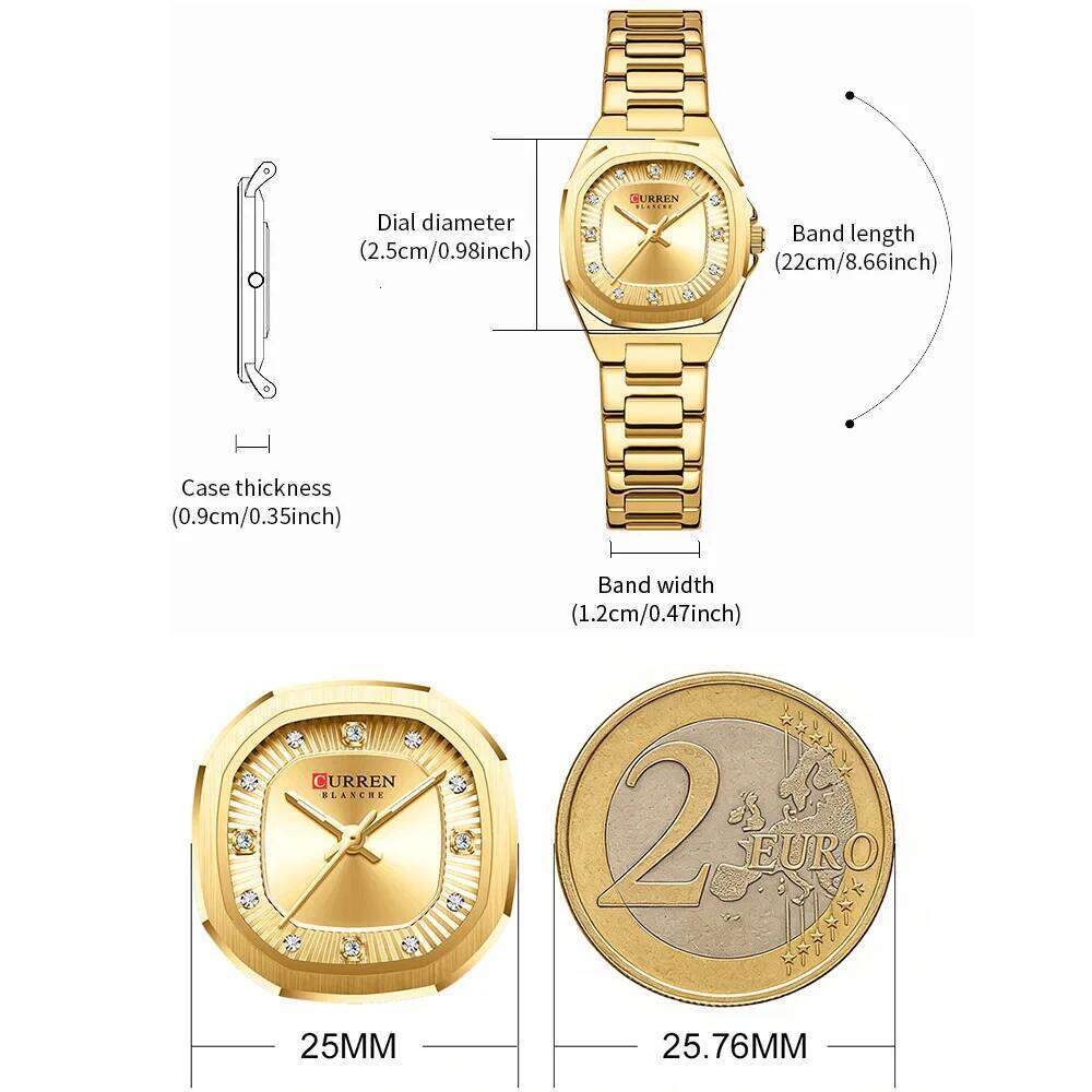 CURREN Women's Slim Quartz Classic Round Dial with Rhinestone Elegant Stainless Steel Band for Ladies H260228
