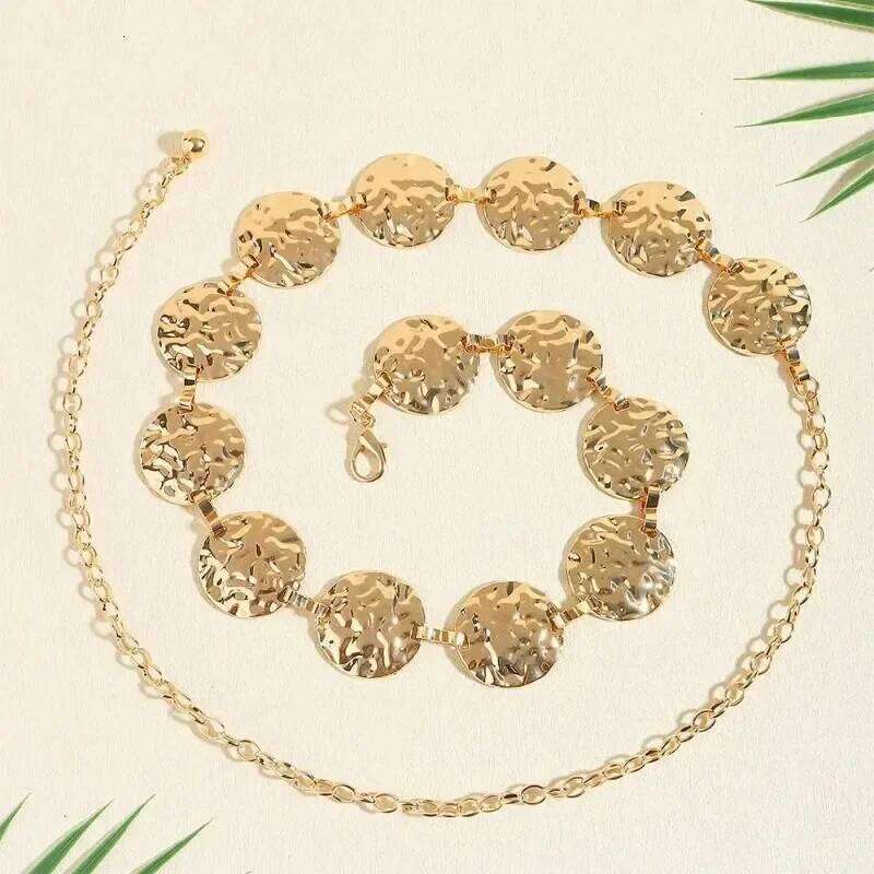 Women Fashion Round Pendant Chain Decorated Waist Belt Stainless Steel Gold Plated Bangle Hip Hop Accessories chain belt H260228