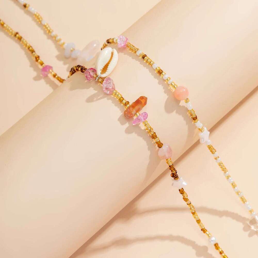 KunJoe Bohemia 2pcs/set Colorful Rice Beaded Belly Waist Women Summer Imitation Pearl Irregular Stone Body Chain H260228