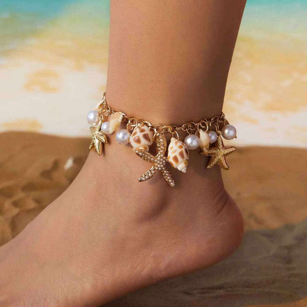 New Summer Beach Shell Waist Necklace Bracelet Bohemian Seaside Vacation Starfish Conch Pendant Body Chain H260228