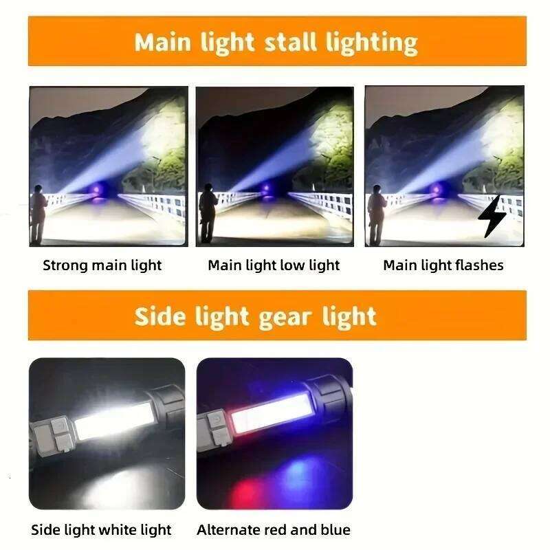 High Strong Power LED Flashlights USB Rechargeable Portable Tactical Torch With COB Side Light Camping Fishing Zoom Lantern Z260301
