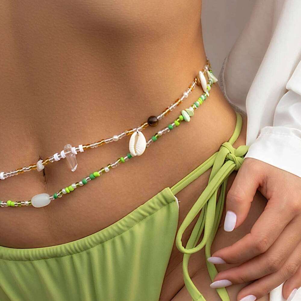Salircon Bohemia Hand-woven Beaded Waist Beads Women's Fashion Irregular Stone Belly Sexy Body Chain Jewelry Gift H260228