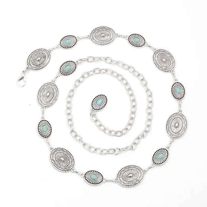 European American Cross Border Retro Linear Turquoise Waist Chain Sexy Slimming Versatile Belt Accessory For Dresses H260228