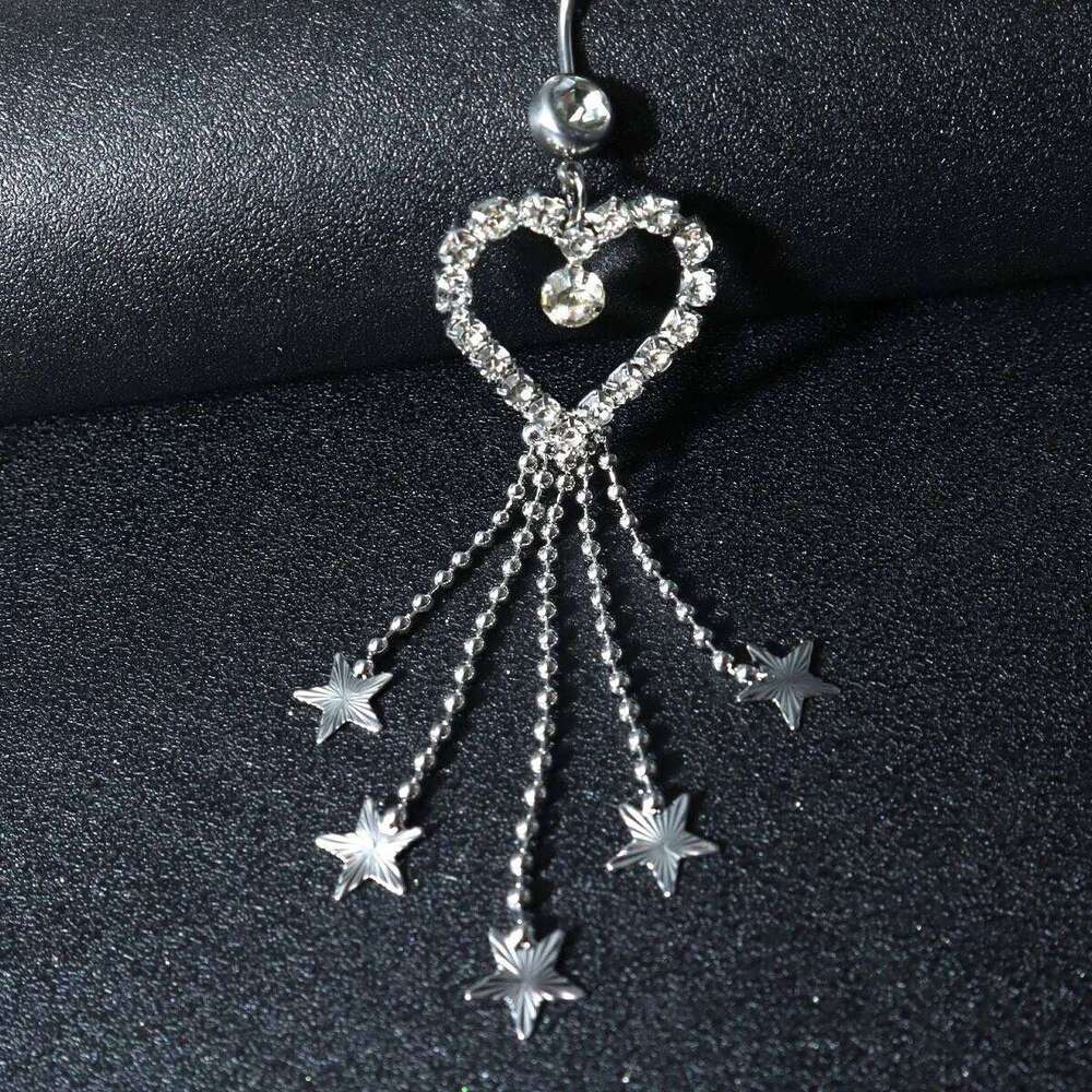 Star Rhinestone Crystal Waist Chains Heart Pendant Summer Beach Body Festival Belt Belly Jewelry H260228