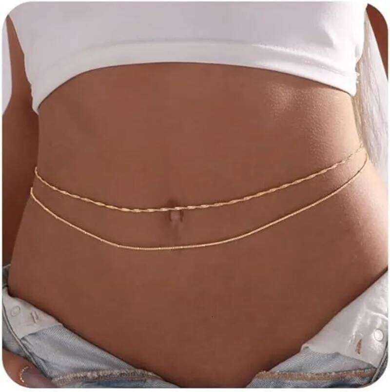 Waterproof Waist Chains for Women 14K Gold Plated STAINLESS STEEL Layered Cuban Pearl Satellite Beads Belly Belt Body Jewelry H260228