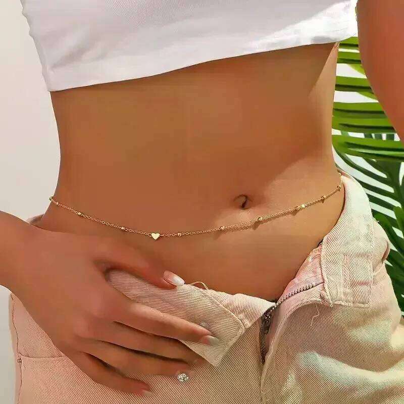 Girls Fashion Metal Heart Beaded Belly Bikini Waist Chain Body Jewelry Accessory Simple Design For Women Beachwear H260228