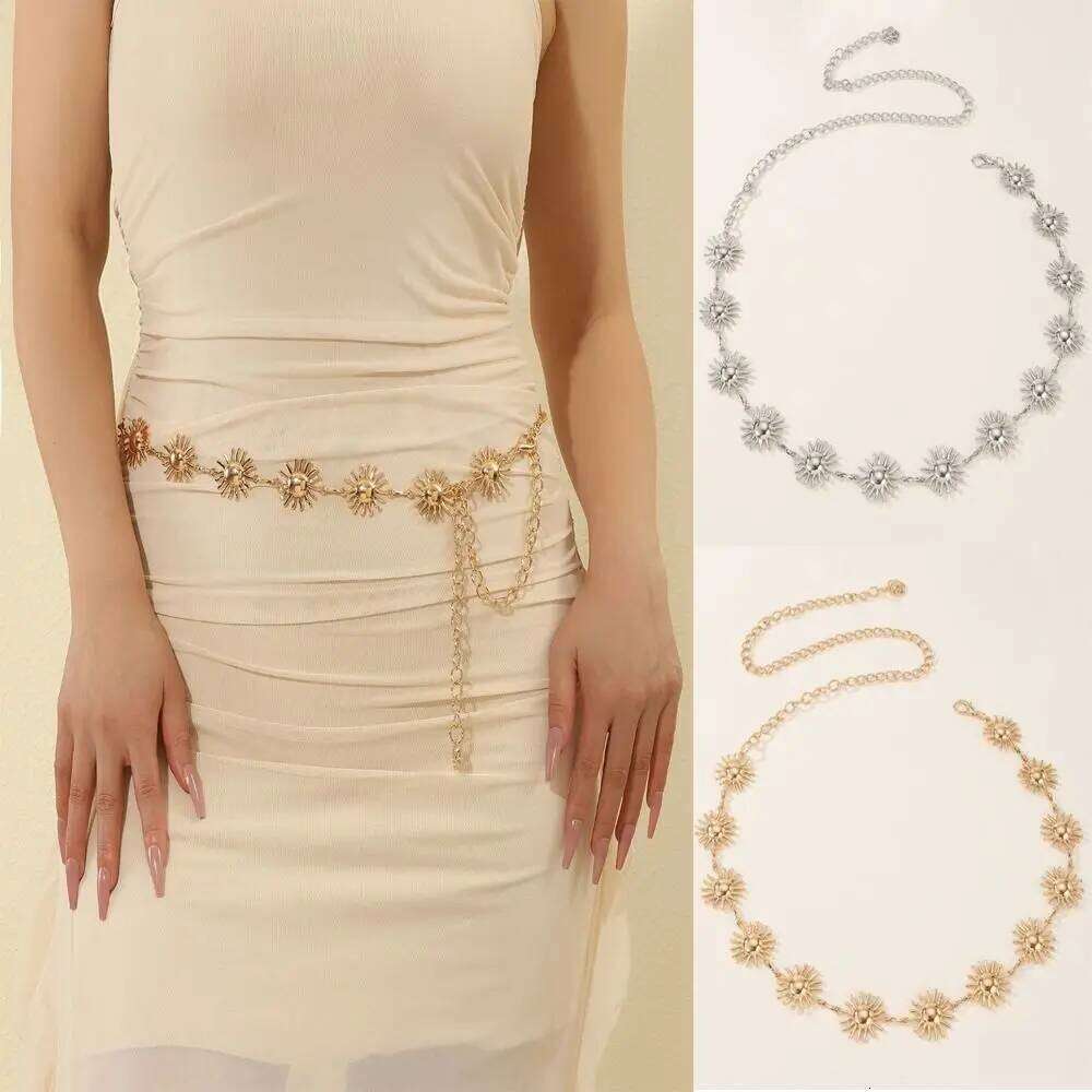 Gold/Silver Women Adjustable Hottie Style Sunflower Dress Waist Chain Women's Fashion Accessories H260228