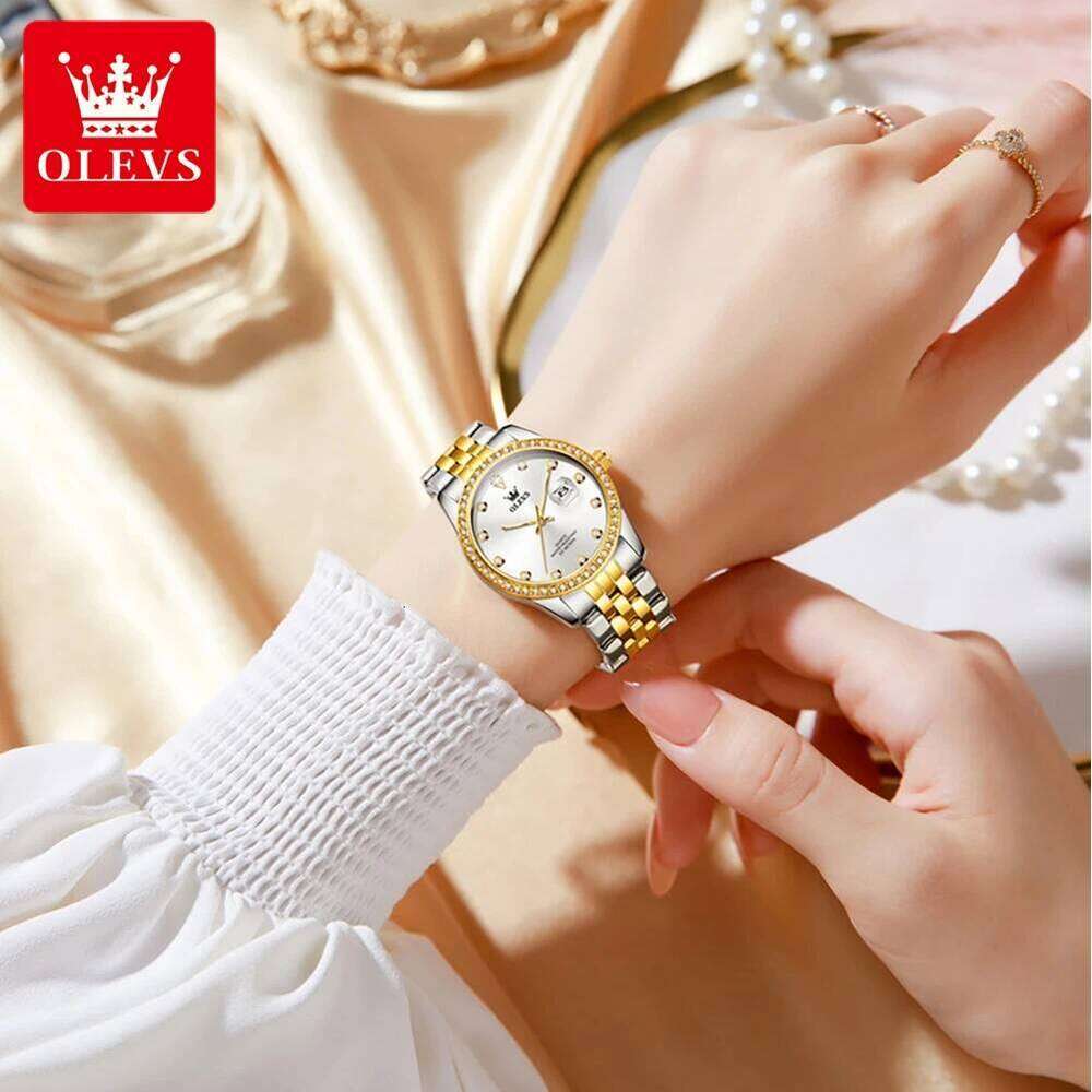 OLEVS 3629 Women Quartz band White Diamond Round-dial Wrist Calendar Luminous Function H260228