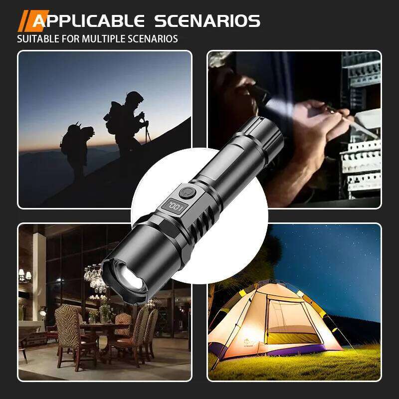 Super Bright LED Flashlight USB Rechargeable Flashlights with Tactical Zoom High Power Spotlight Outdoor Camping Fishing Torch Z260301