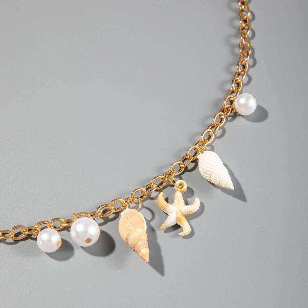 Docona Bohemian Sea Star Conch Waist Women Summer Beach Party Shell Imitation Pearl Body Chain Holiday Accessories H260228