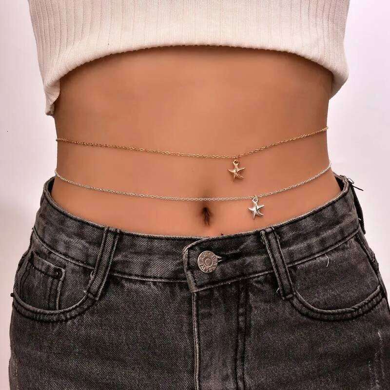 Fashion Gold Color Starfish Pendant Waist for Women Simple Metal Thin Belly Chain Sexy Body Jewelry Accessories H260228