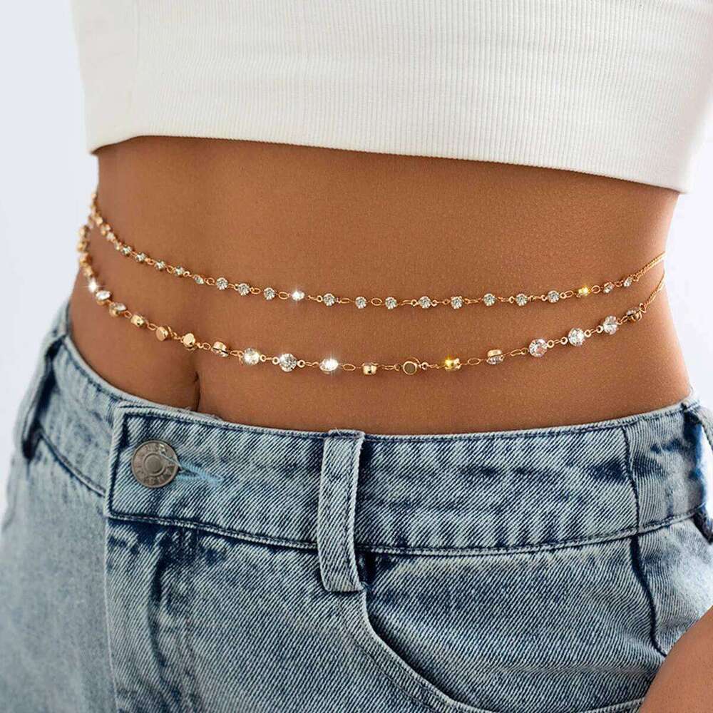 Retro Simple Sweet Luxury Shining Crystal Waist Chain 2025 Multi layer Gold Color Metal Girl Fashion Charm Jewelry H260228