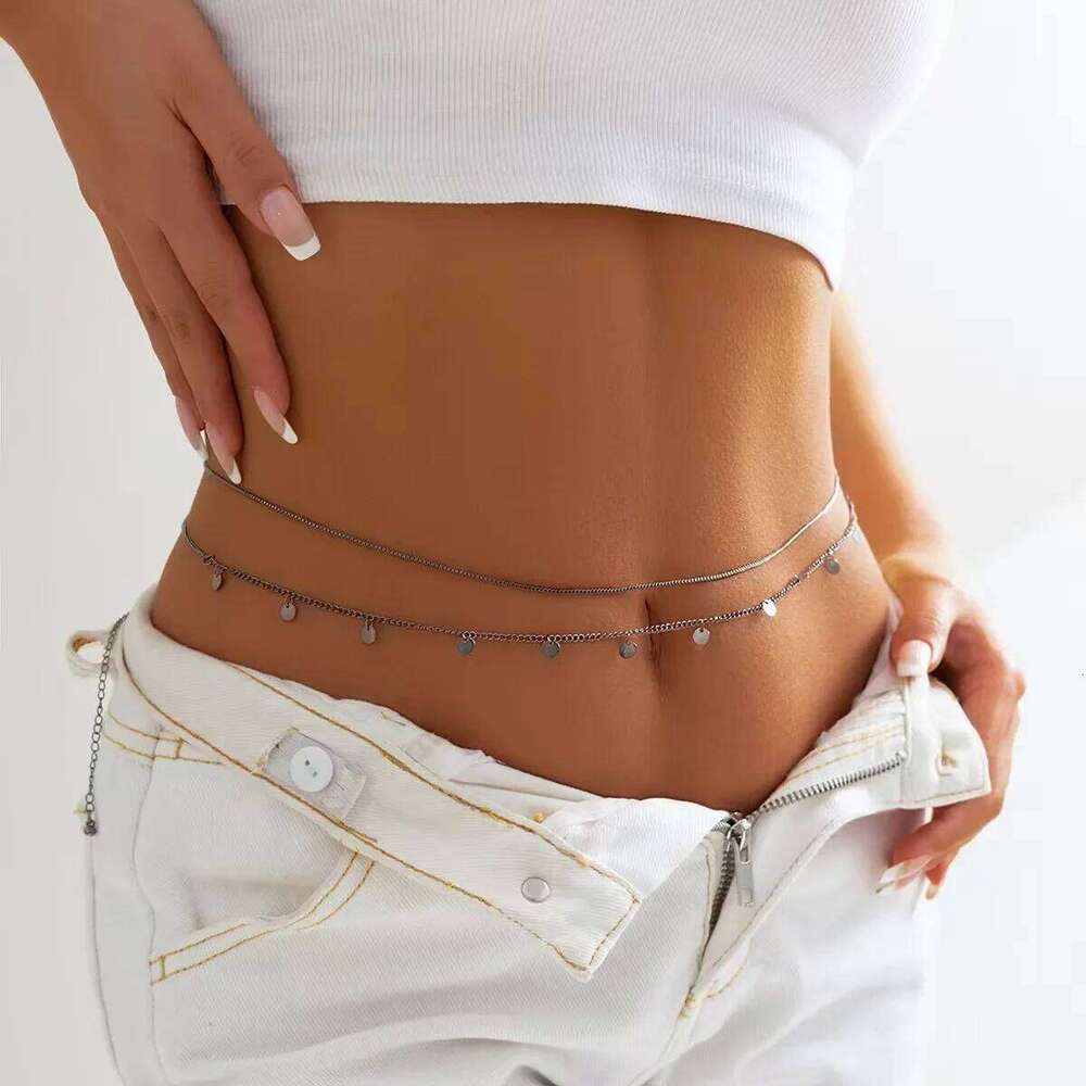 Womens Belly Chain Sequins Silver Gold Metal Beach Body Jewelry Summer Seaside Gift Accessory H260228