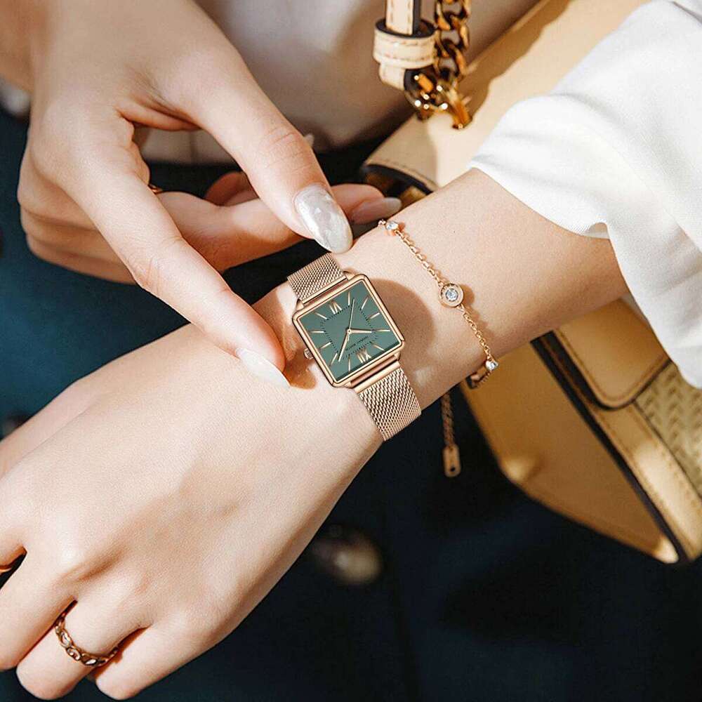 Hannah Martin Classic Women's Fashion Square Stainless Steel Mesh Belt with Japanese Quartz Movement Gift for Women H260228