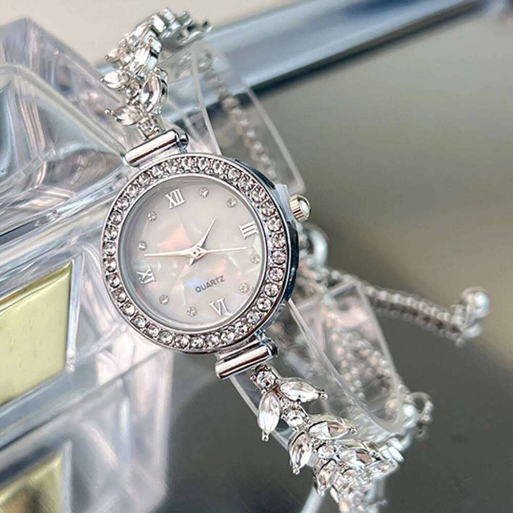 Mermaid Design Diamond Inlaid Women Adjustable Strap Quartz Wrist Faux Mother of Pearl Golden Ladies H260228