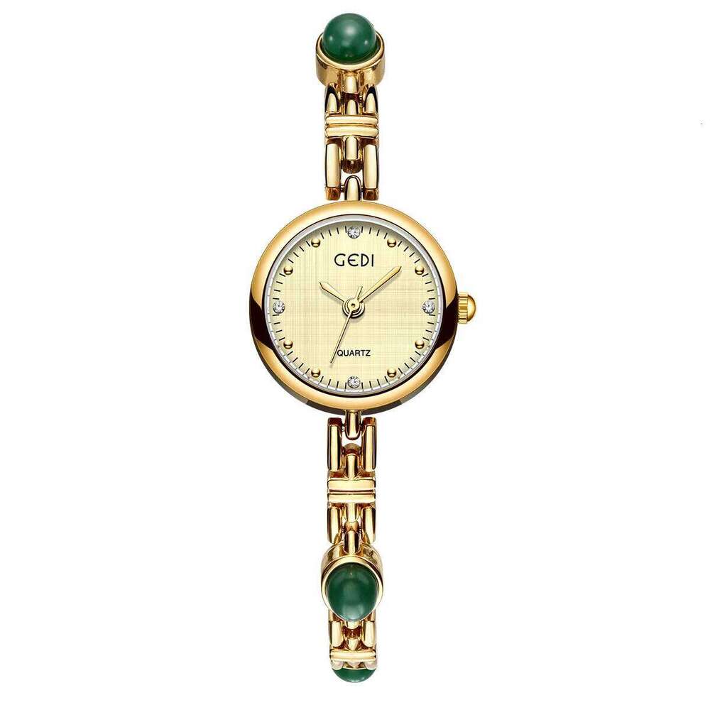 GEDI Gold Women es Natural Green Jade Women's Wrist Simple Small Dial High Quality Quartz Clock Gifts H260228