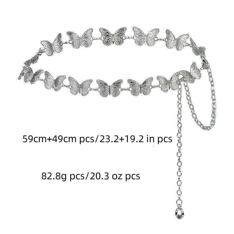 Exquisite Long Tassel Butterfly Chain for Women Silver color Metal Belt Lady Body Chains Waist Strap Accessories H260228