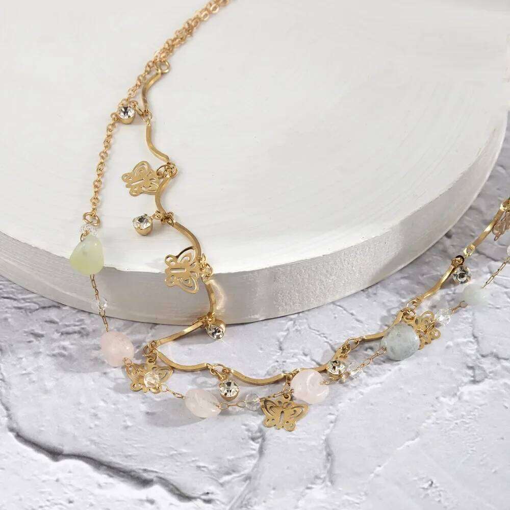 Sexy Double Layer Colorful Stone for Women Crystal Butterfly Waist Bead Chain Belly Belt Summer Beach Body Jewelry H260228