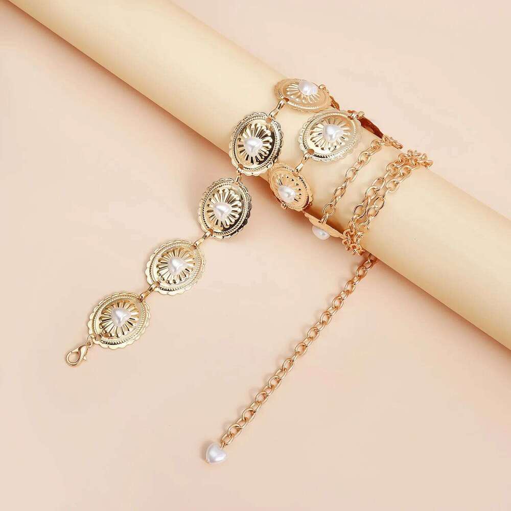 European and American Bohemian Metal Oval Faux Pearl Heart Waist Chain New Summer Style Belt for Dresses H260228