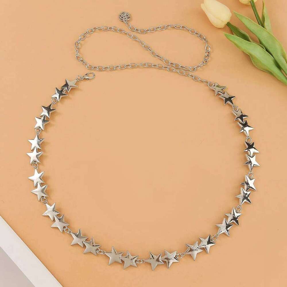 European and American Sweet Star Women's Metal Thin Waist with Skirt Decoration All-match Distinctive Chain Belt for Women H260228