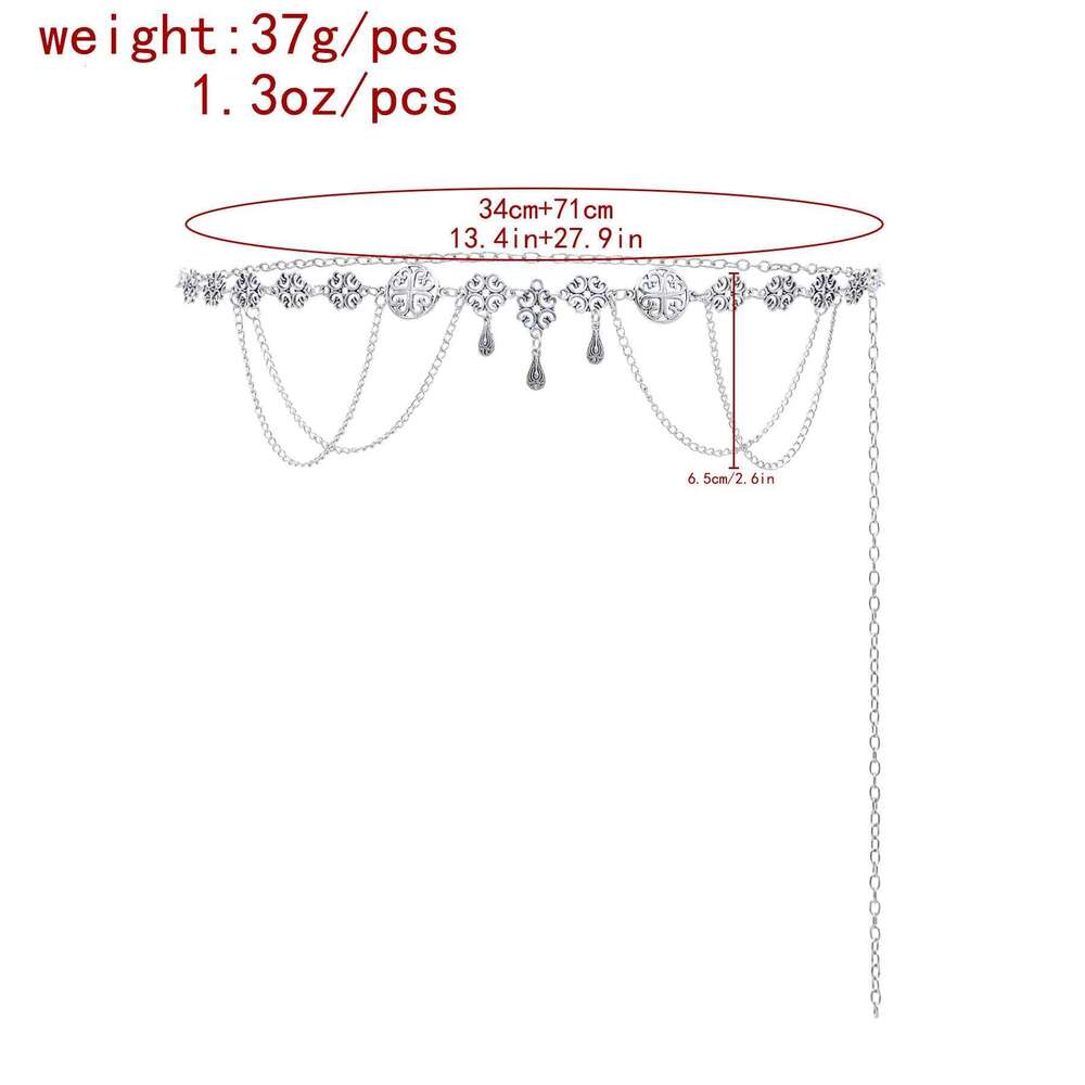 Exotic Vintage Silver Thin Belt Ethnic Multi-layer Alloy Chain Ancient Style All-match Dress Waist Accessories H260228