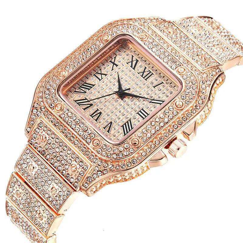 Diamond Men Women Gold Ladies Wrist Luxury Rhinestone Unisex es Female Clock 2024 New H260228