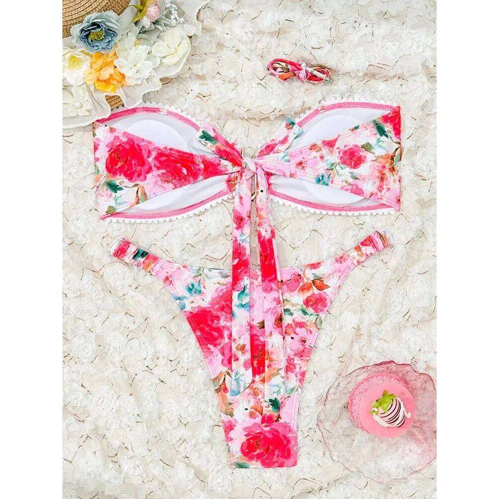 AOTVOTEE Sexy Strapless Print 2 Piece Women Split Swimsuit Beach Backless 2025 New Summer Swimwear Bikini Set Z260301