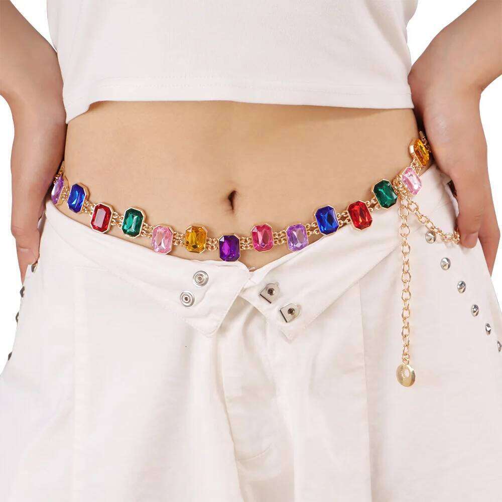 New Arrival! European and American Style High-End Colored Full-Diamond Niche Retro Women's Waist Chain Belt H260228