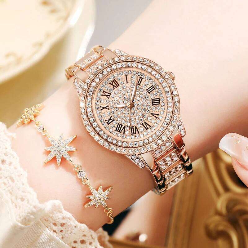 Fashion Rhinestones Quartz es Brand Roman Scale Stainless Steel Strap Elegant Dress Women Gifts H260228