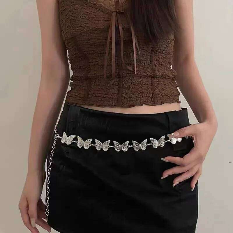 Women Belt Female Waist Adjustable Punk Metal Butterfly Desinger Belts Fashion Sweet Body Chain Jewelry H260228