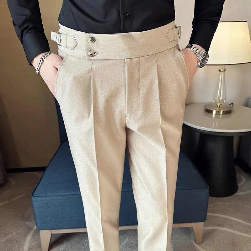 British Style Naples Solid Color High Waist Suit Pants High Quality Men Formal Business Social Party Wedding Casual Trousers 260228