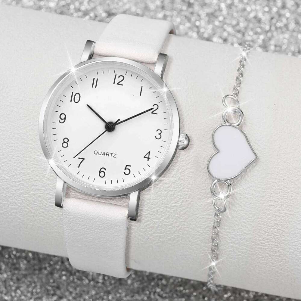Minimalist digital fashion leather strap quartz heart set H260228
