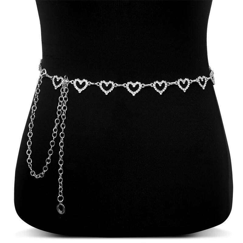 Fashion Rhinestone Heart Waist Chain Women Girls Adjustable Body Belt Belly Jewelry Tassel Design for Dresses Jeans H260228