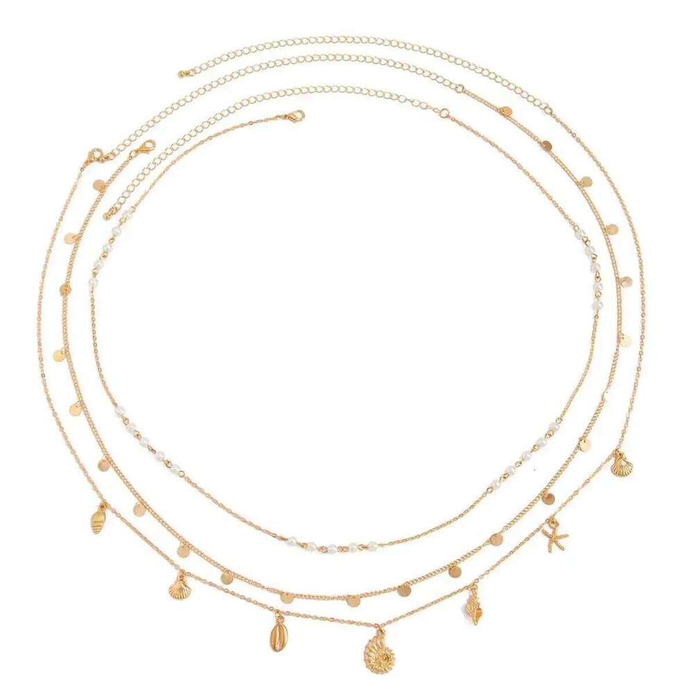 SHIXIN 3Pcs/Set Gold Color Sequins Tassel Belly for Women Summer Beach Bikini Imitation Pearl Starfish Conch Waist Chain H260228