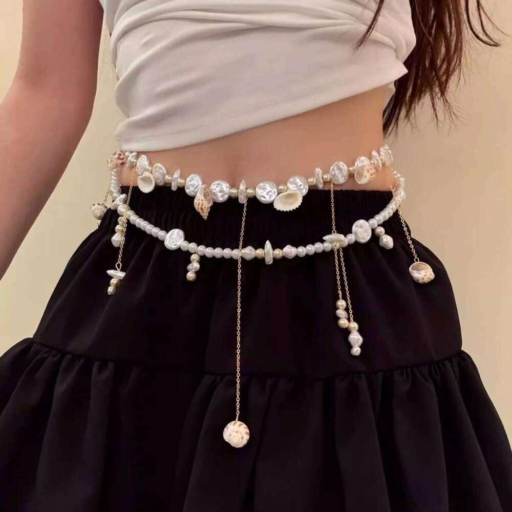 Fashion Shell tassel Pearl Waist Chains Elegant Boho Hip Versatile Vacation Style Belly Chain Dress Accessories H260228