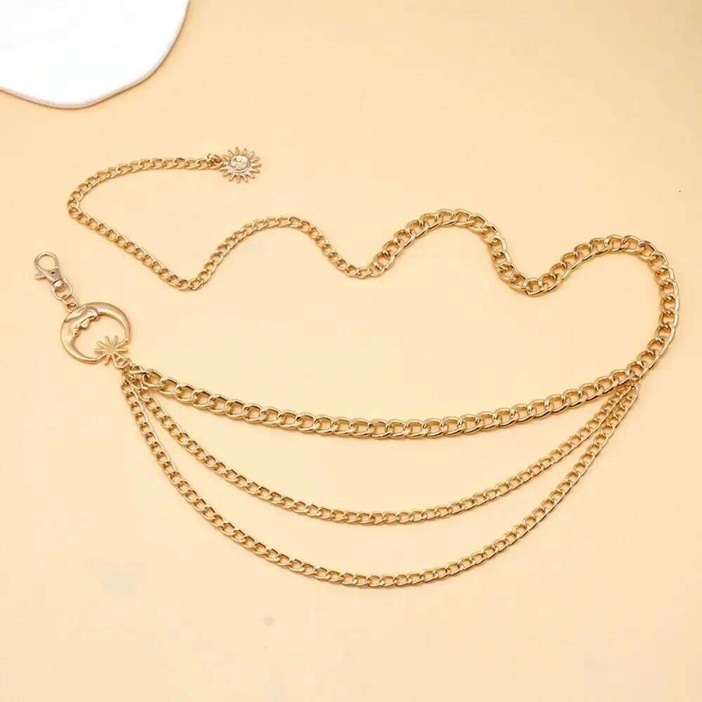 Ladies Vintage Punk Waist Chain Gold Silver Metal Sun Moon Star Waistbands Hip Hop Dress Cummerbands H260228