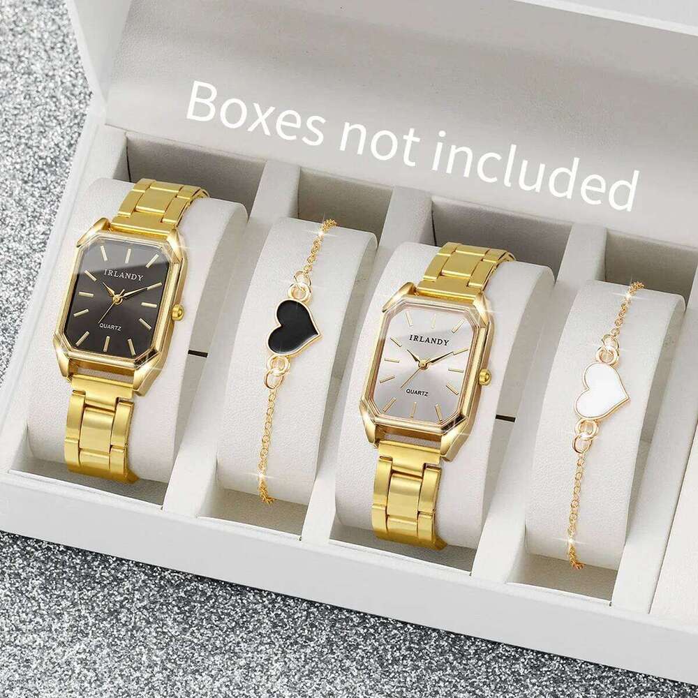2/4PCS Fashion Rectangle Women Quartz Ladies Alloy Strap Analog Wrist With s SetWithout Box H260228