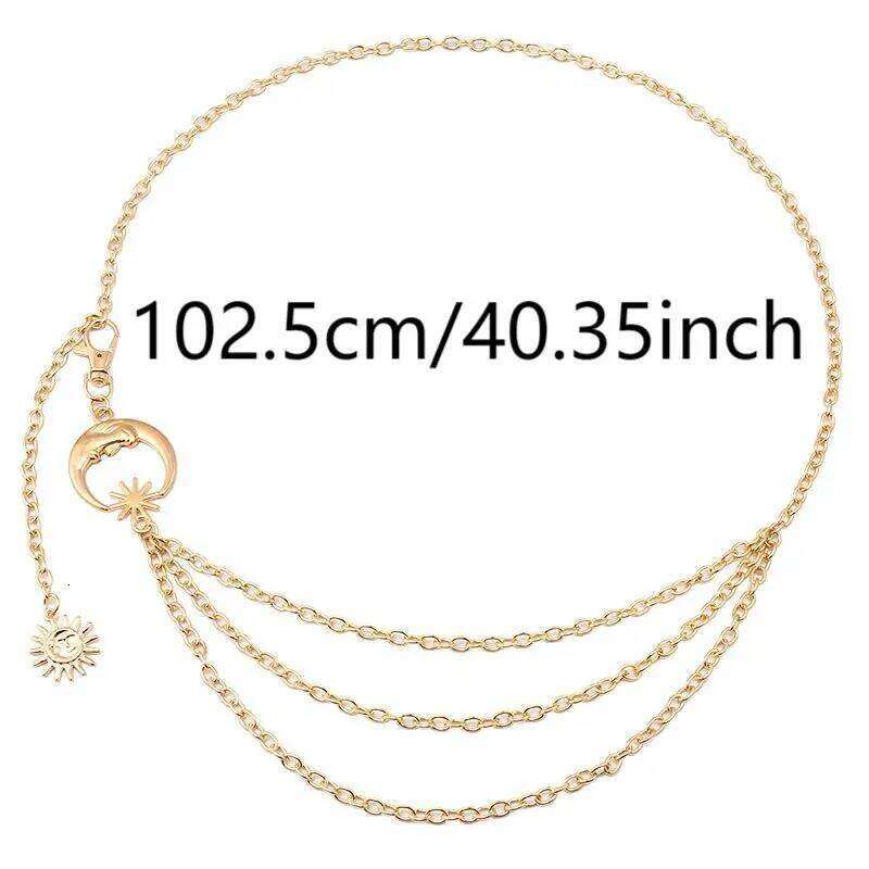 Exaggerated Punk Sun Moon Pendant Waist Simple Thick Multi-layer Stacking Belly Chain Women's Casual Body Jewelry H260228